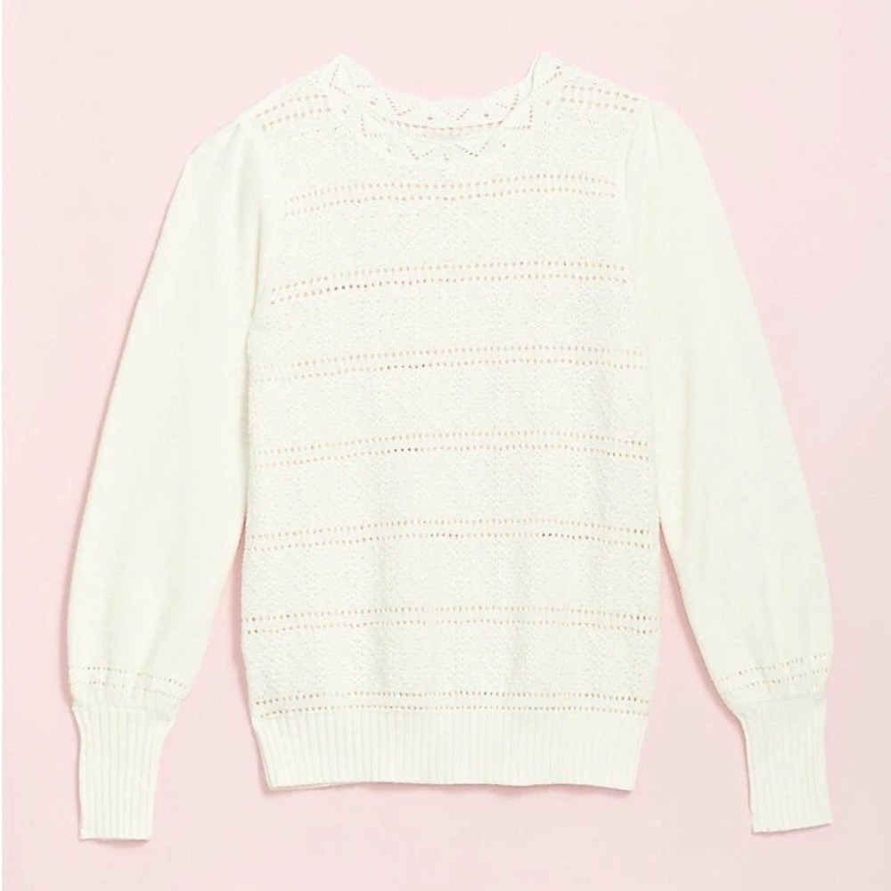 LOFT Cream Open-Knit Long Sleeve Sweater